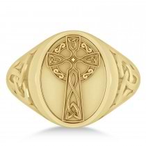 Men's Celtic Signet Irish Cross Ring 14K Yellow Gold