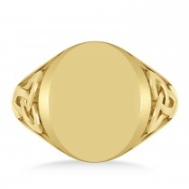 Customizable Celtic Knot Signet Ring Engravable 14k Yellow Gold