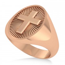 Men's Holy Cross Fashion Signet Ring 14k Rose Gold