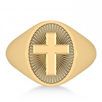 Men's Holy Cross Fashion Signet Ring 14k Yellow Gold