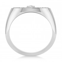 Men's Halo Diamong Fashion Signet Ring 14k White Gold (0.68ct)