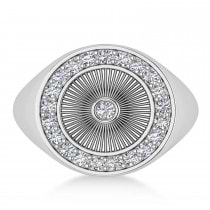 Men's Halo Diamong Fashion Signet Ring 14k White Gold (0.68ct)