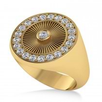 Men's Halo Diamong Fashion Signet Ring 14k Yellow Gold (0.68ct)