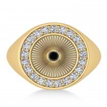 Men's Halo Diamond & Black Diamond Fashion Signet Ring 14k Yellow Gold (0.68ct)