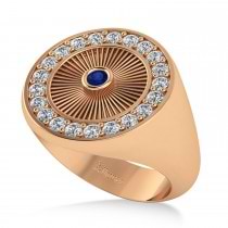 Men's Halo Diamond & Blue Sapphire Fashion Signet Ring 14k Rose Gold (0.68ct)