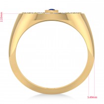 Men's Halo Diamond & Blue Sapphire Fashion Signet Ring 14k Yellow Gold (0.68ct)