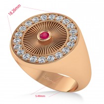 Men's Halo Diamond & Ruby Fashion Signet Ring 14k Rose Gold (0.68ct)