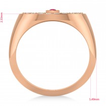 Men's Halo Diamond & Ruby Fashion Signet Ring 14k Rose Gold (0.68ct)