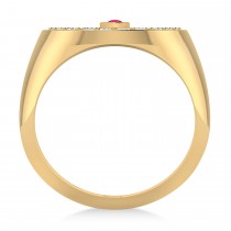 Men's Halo Diamond & Ruby Fashion Signet Ring 14k Yellow Gold (0.68ct)