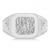 Men's Textured Detail Fashion Signet Ring 14k White Gold