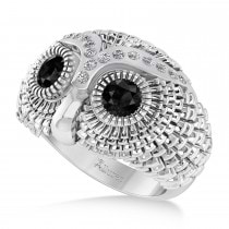 Men's Owl Diamond & Black Diamond Fashion Ring 14k White Gold (0.74ct)