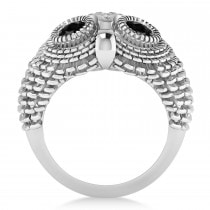 Men's Owl Diamond & Black Diamond Fashion Ring 14k White Gold (0.74ct)