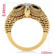 Men's Owl Diamond & Black Diamond Fashion Ring 14k Yellow Gold (0.74ct)