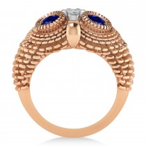 Men's Owl Diamond & Blue Sapphire Accented Fashion Ring 14k Rose Gold (0.74ct)