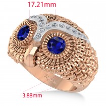 Men's Owl Diamond & Blue Sapphire Accented Fashion Ring 14k Rose Gold (0.74ct)