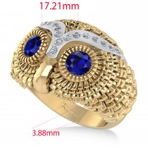 Men's Owl Diamond & Blue Sapphire Accented Fashion Ring 14k Yellow Gold (0.74ct)