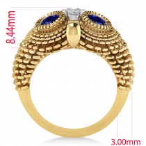 Men's Owl Diamond & Blue Sapphire Accented Fashion Ring 14k Yellow Gold (0.74ct)