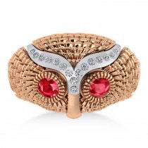 Men's Owl Diamond & Ruby Accented Fashion Ring 14k Rose Gold (0.74ct)
