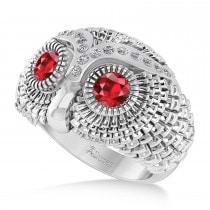 Men's Owl Diamond & Ruby Accented Fashion Ring 14k White Gold (0.74ct)