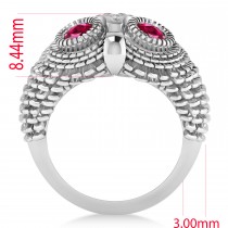 Men's Owl Diamond & Ruby Accented Fashion Ring 14k White Gold (0.74ct)
