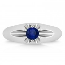 Men's Solitaire Blue Sapphire Ring 14k White Gold (0.50ct)