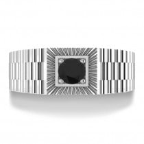Two Tone Cut Black Diamond Men's Fashion Ring 14k White Gold (0.50 ct)