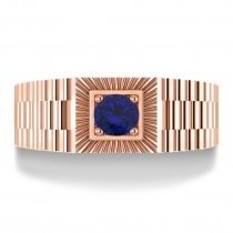 Two Tone Cut Blue Sapphire Men's Fashion Ring 14k Rose Gold (0.50 ct)