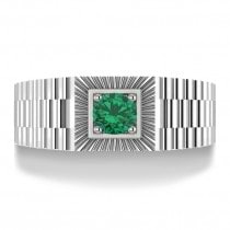 Two Tone Cut Emerald Men's Fashion Ring 14k White Gold (0.50 ct)