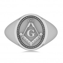 Masonic Novelty Mens Fashion Ring 14k White Gold