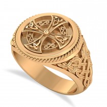 Men's Celtic Cross Signet Ring 14k Rose Gold