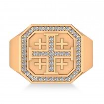 Men's Diamond Accent Jerusalem Cross Signet Ring 14k Rose Gold (0.49 ctw)