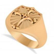 Men's Antique Style Cross Signet Ring 14k Rose Gold