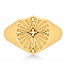 Men's Antique Style Cross Signet Ring 14k Yellow Gold