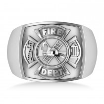 Fire Department Badge Ring 14k White Gold
