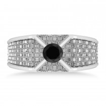 Men's Textured Black Diamond Fashion Ring 14k White Gold (0.50 ctw)