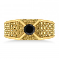 Men's Textured Black Diamond Fashion Ring 14k Yellow Gold (0.50 ctw)