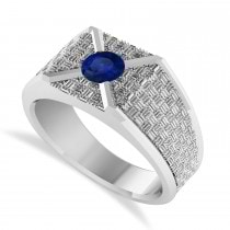 Men's Textured Blue Sapphire Fashion Ring 14k White Gold (0.50 ctw)