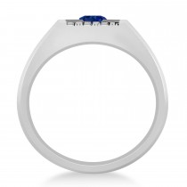 Men's Textured Blue Sapphire Fashion Ring 14k White Gold (0.50 ctw)