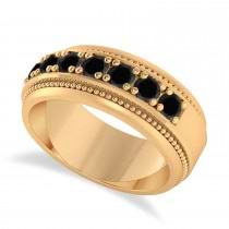 Men's Seven-Stone Black Diamond Milgrain Ring 14k Rose Gold (1.05 ctw)