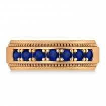 Men's Seven-Stone Blue Sapphire Milgrain Ring 14k Rose Gold (1.05 ctw)