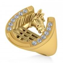 Men's Diamond Stallion & Horseshoe Fashion Ring 14k Yellow Gold (0.36 ctw)