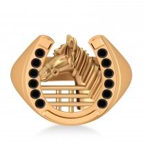 Men's Black Diamond Stallion & Horseshoe Fashion Ring 14k Rose Gold (0.36 ctw)