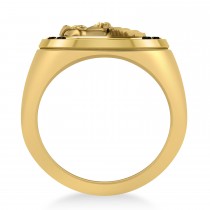 Men's Black Diamond Stallion & Horseshoe Fashion Ring 14k Yellow Gold (0.36 ctw)