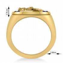 Men's Blue Sapphire Stallion & Horseshoe Fashion Ring 14k Yellow Gold (0.36 ctw)