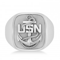 United States Navy Anchor Men's Signet Fashion Ring 14k White Gold