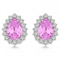 Pear Cut Diamond & Pink Sapphire Halo Earrings 14k White Gold (1.25ct)