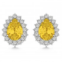 Pear Cut Diamond & Yellow Sapphire Halo Earrings 14k White Gold (1.25ct)