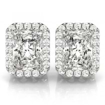 Emerald Cut Diamond Halo Earrings 14k White Gold (2.42ct)