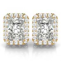 Emerald Cut Diamond Halo Earrings 14k Yellow Gold (2.42ct)