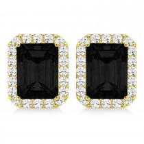 Emerald Cut Black & White Diamond Halo Earrings 14k Yellow Gold (2.42ct)